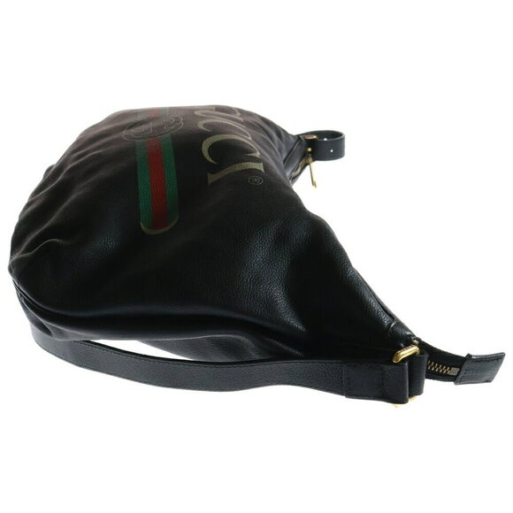 Gucci moon BAG LEATHER Black SHOULDER LOGO half HOBO - Picture 3 of 6